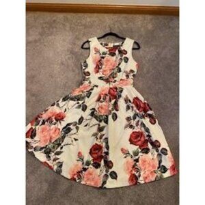 Papillon Dress Fit & Flare Rose Floral Print Sleeveless Medium